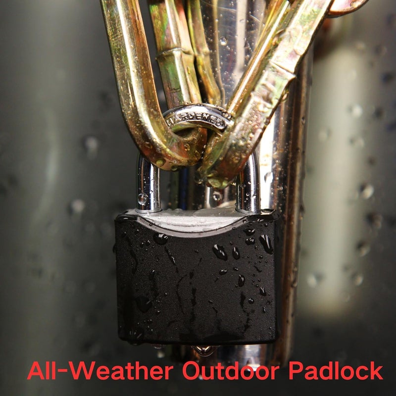 SEPOX ® 2Pcs 1-9/16" All-Weather Outdoor Padlocks Keyed Alike, Cut-Proof Shackle, Solid Steel Lock, Heavy-Duty with Black Cover, Design for Gate Fence Cabinet Toolbox School Gym Locker with Same Key - Image 5